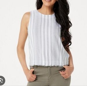 Side Stitch Striped Linen Blend Sleeveless Top